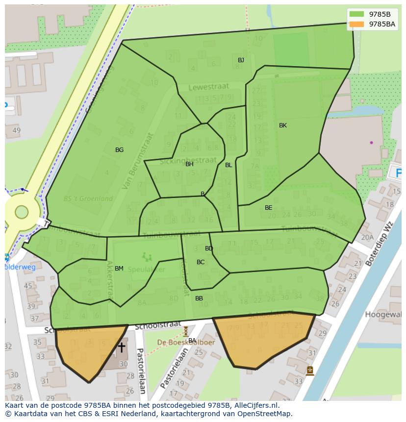 Afbeelding van het postcodegebied 9785 BA op de kaart.