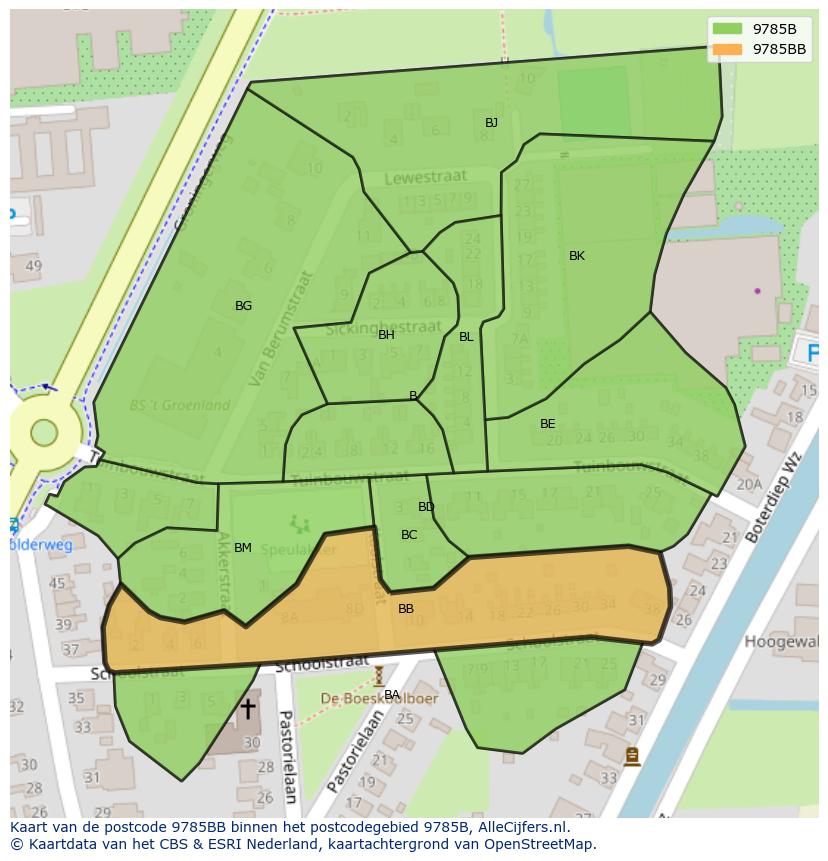 Afbeelding van het postcodegebied 9785 BB op de kaart.