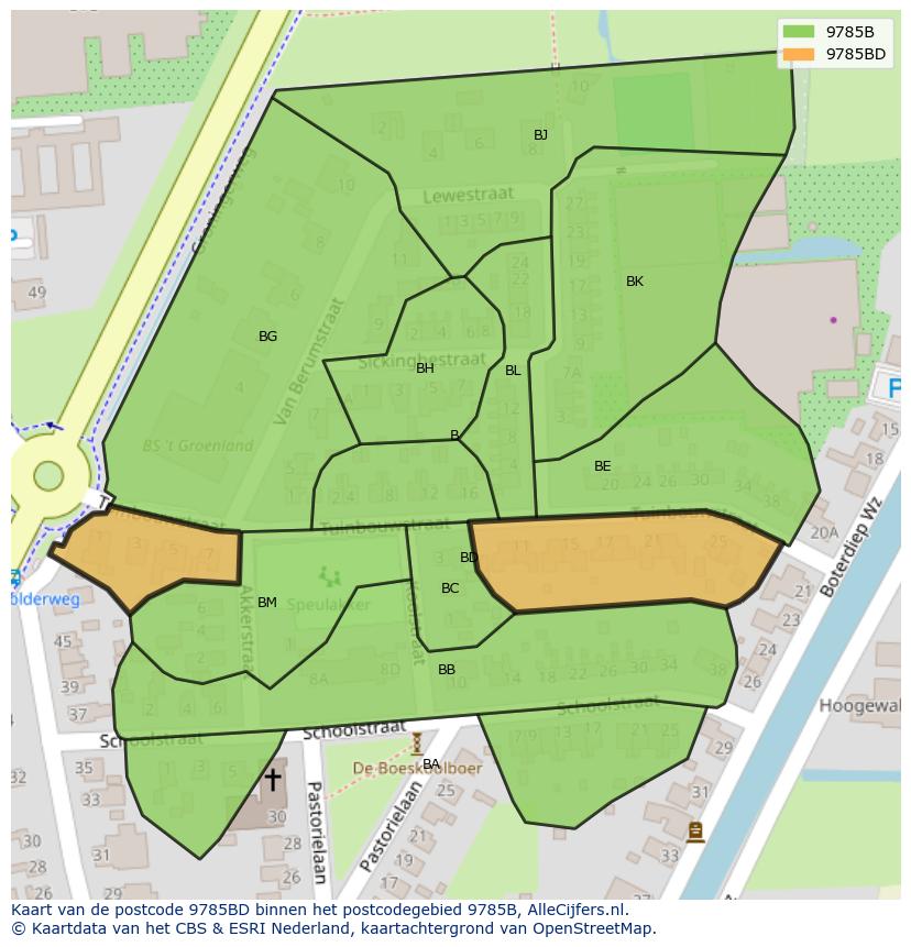 Afbeelding van het postcodegebied 9785 BD op de kaart.
