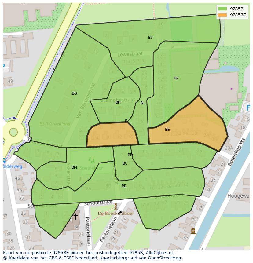 Afbeelding van het postcodegebied 9785 BE op de kaart.