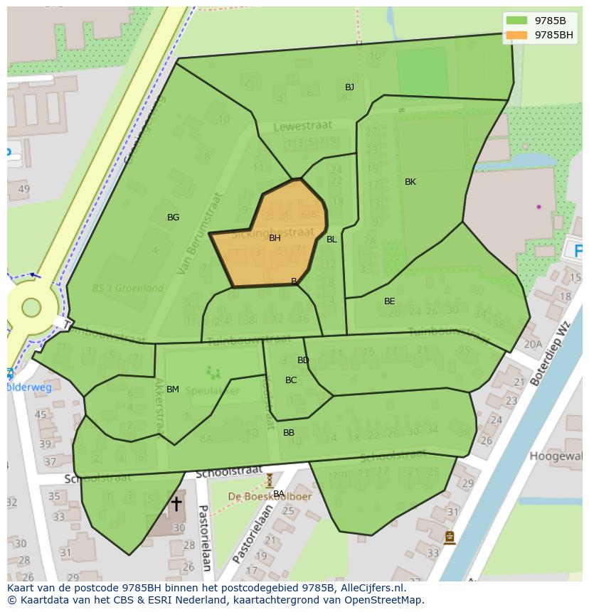 Afbeelding van het postcodegebied 9785 BH op de kaart.