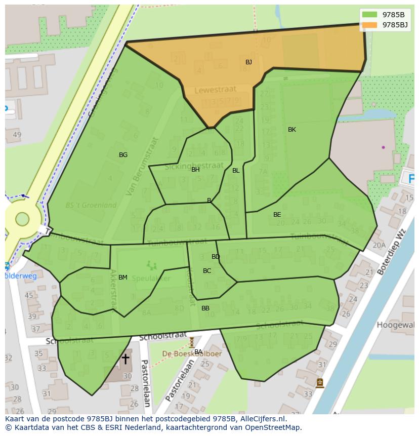 Afbeelding van het postcodegebied 9785 BJ op de kaart.