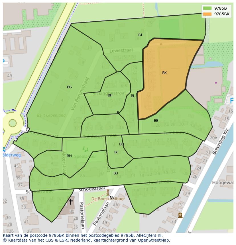 Afbeelding van het postcodegebied 9785 BK op de kaart.
