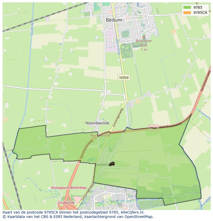 Afbeelding van het postcodegebied 9785 CA op de kaart.