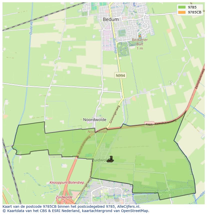 Afbeelding van het postcodegebied 9785 CB op de kaart.
