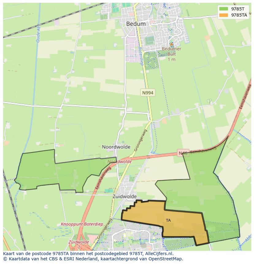 Afbeelding van het postcodegebied 9785 TA op de kaart.