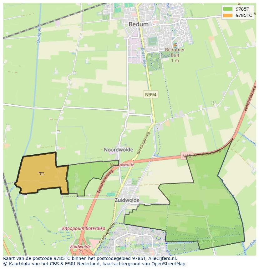 Afbeelding van het postcodegebied 9785 TC op de kaart.