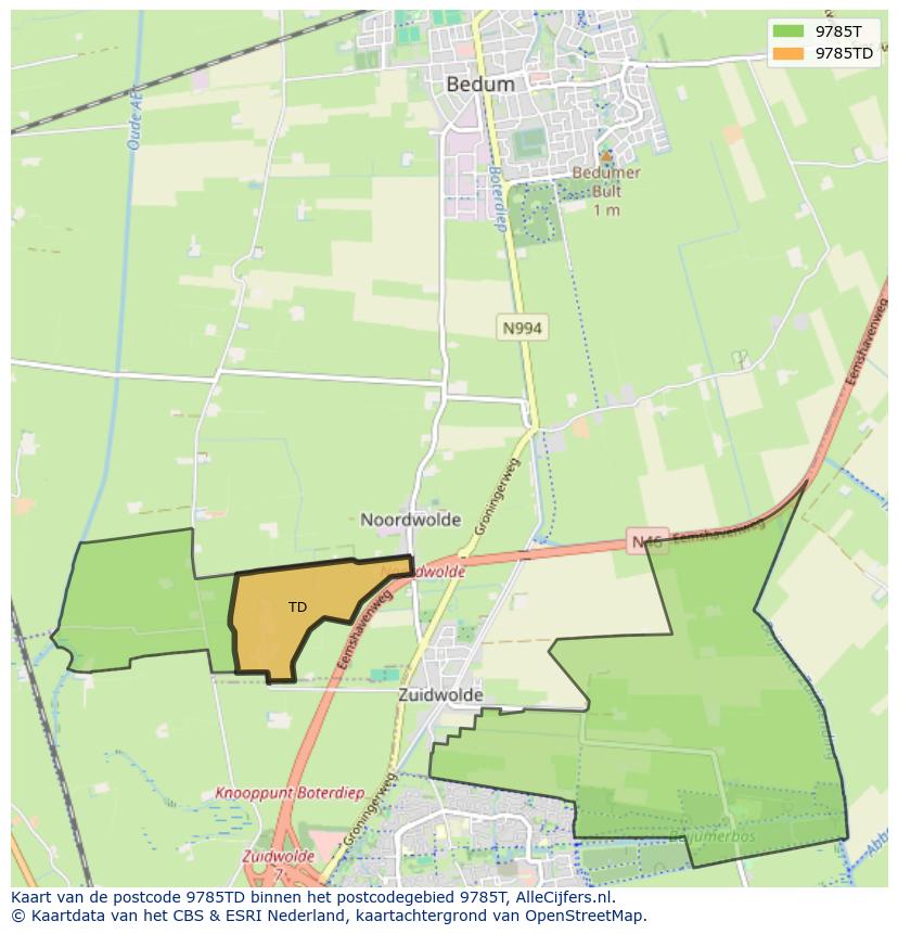 Afbeelding van het postcodegebied 9785 TD op de kaart.