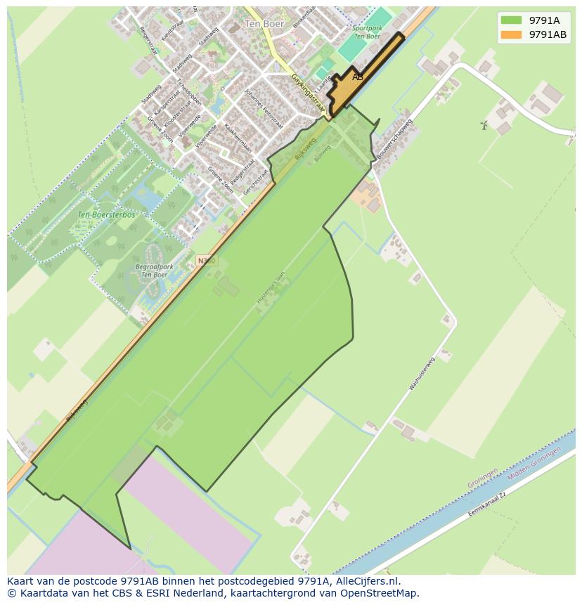 Afbeelding van het postcodegebied 9791 AB op de kaart.