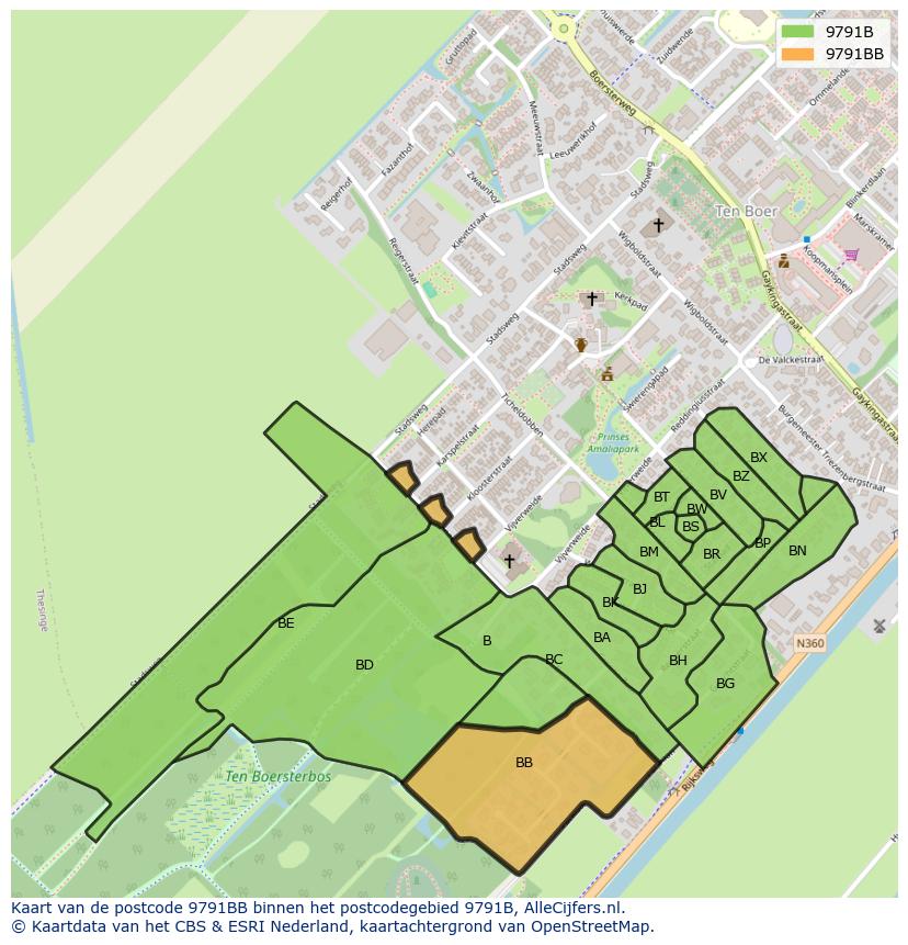Afbeelding van het postcodegebied 9791 BB op de kaart.