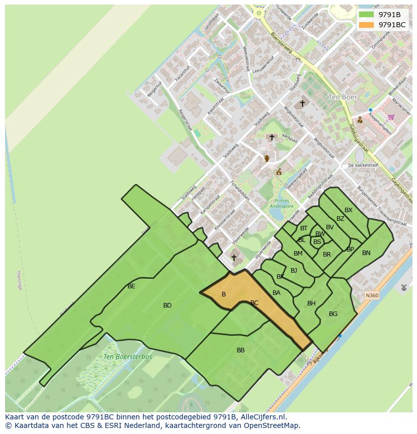 Afbeelding van het postcodegebied 9791 BC op de kaart.