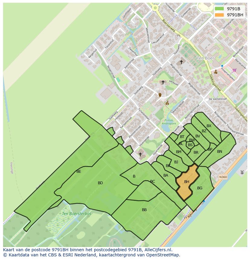 Afbeelding van het postcodegebied 9791 BH op de kaart.