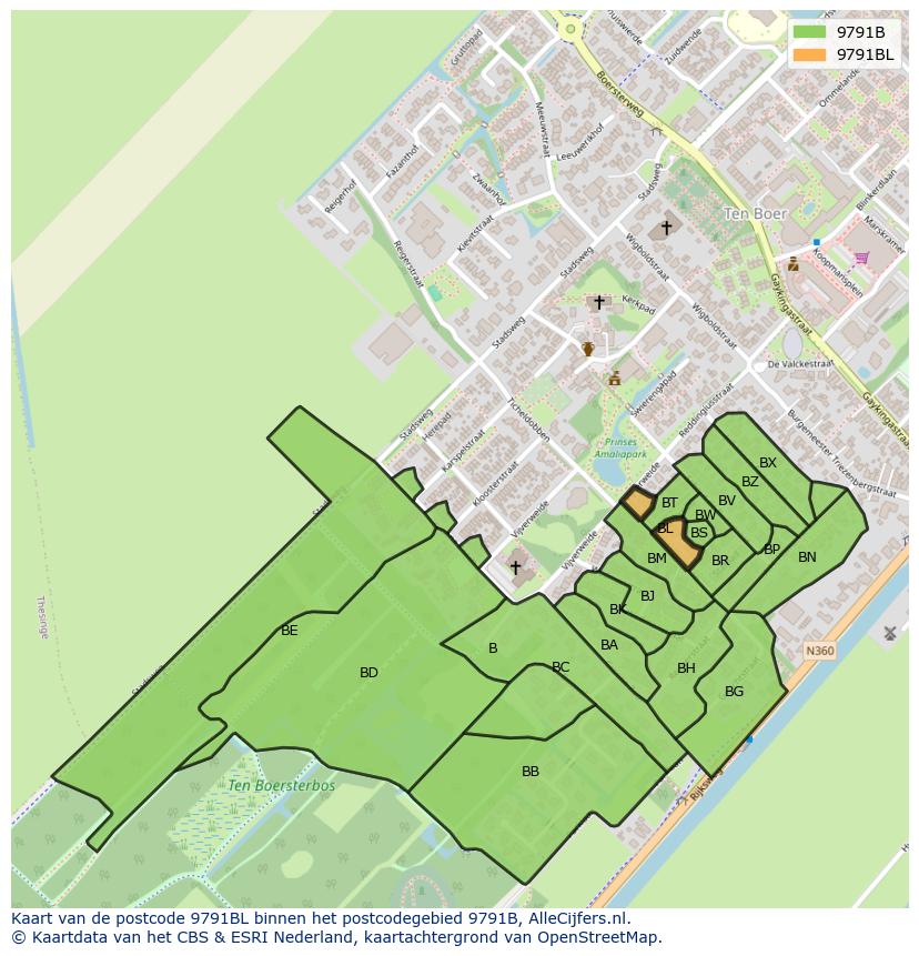 Afbeelding van het postcodegebied 9791 BL op de kaart.