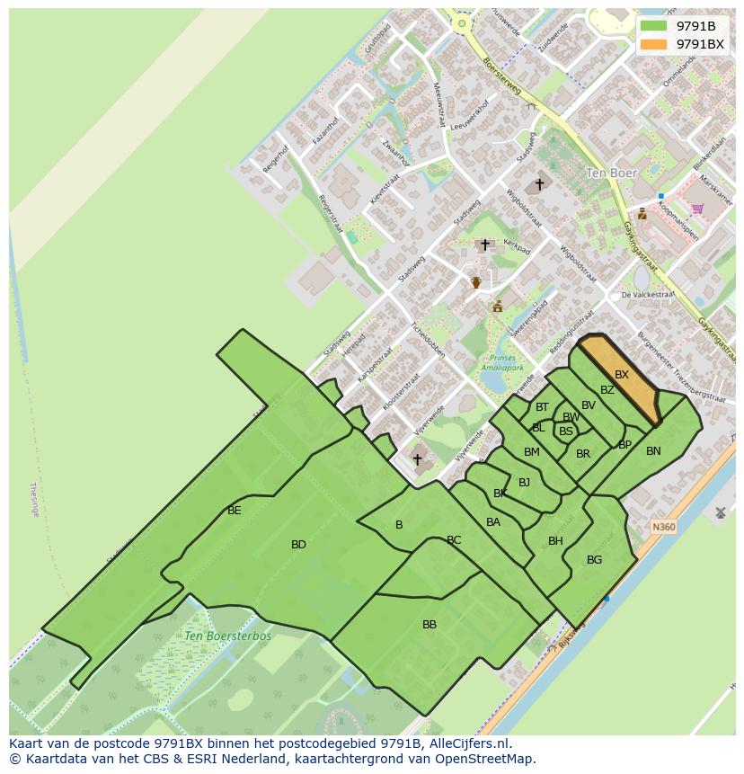 Afbeelding van het postcodegebied 9791 BX op de kaart.