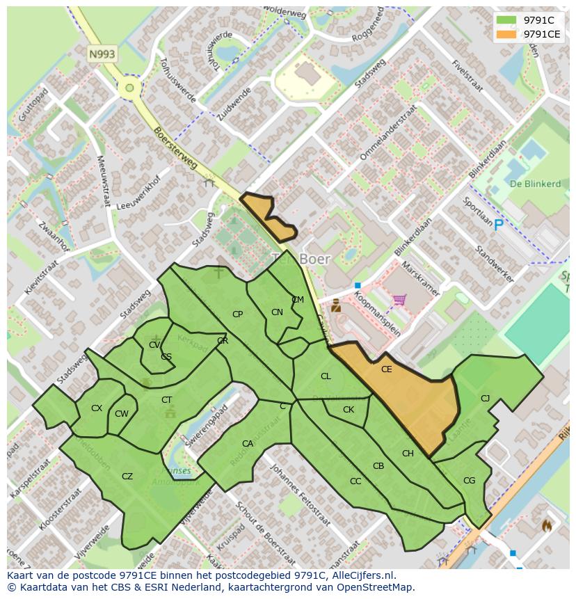 Afbeelding van het postcodegebied 9791 CE op de kaart.