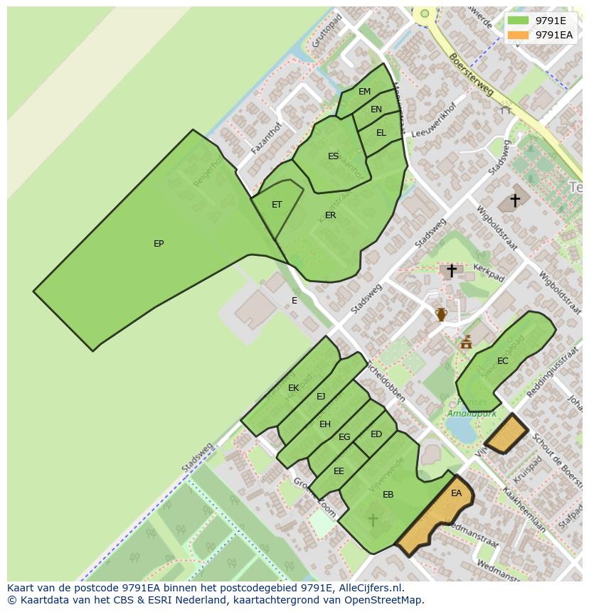 Afbeelding van het postcodegebied 9791 EA op de kaart.