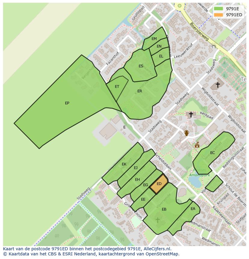 Afbeelding van het postcodegebied 9791 ED op de kaart.