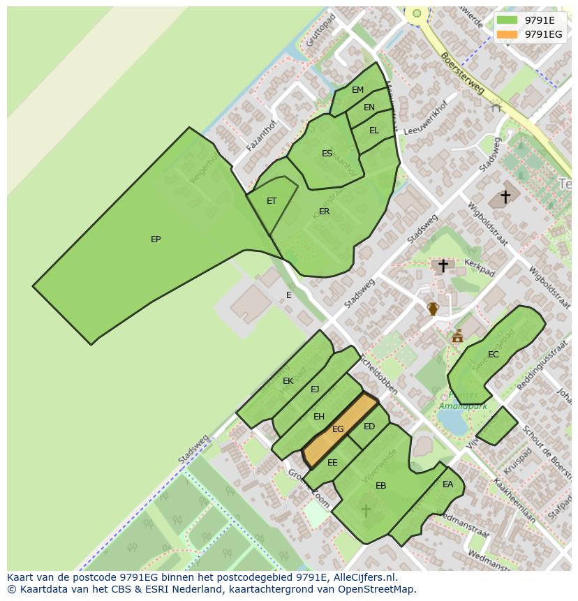 Afbeelding van het postcodegebied 9791 EG op de kaart.