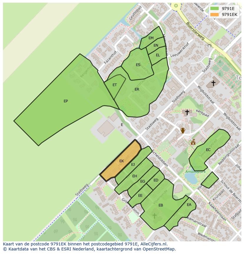 Afbeelding van het postcodegebied 9791 EK op de kaart.
