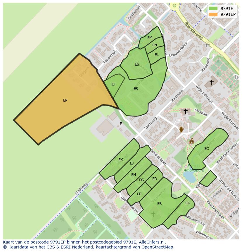 Afbeelding van het postcodegebied 9791 EP op de kaart.