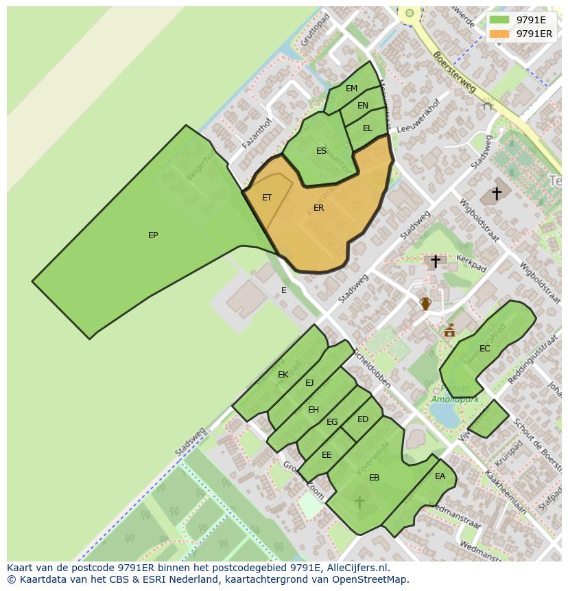 Afbeelding van het postcodegebied 9791 ER op de kaart.