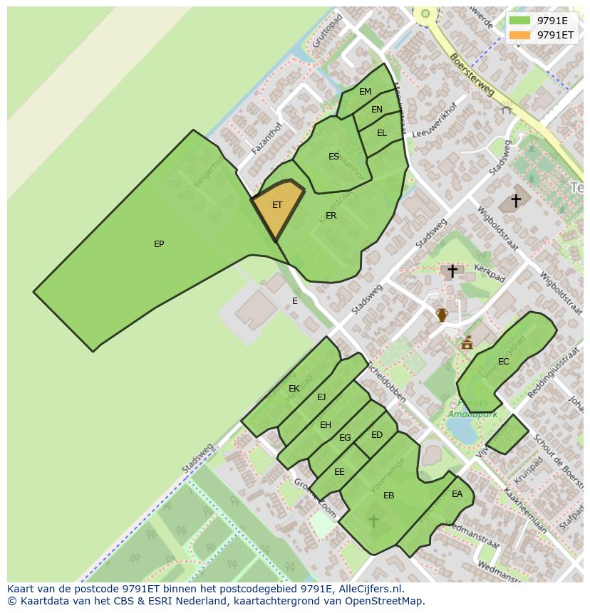 Afbeelding van het postcodegebied 9791 ET op de kaart.