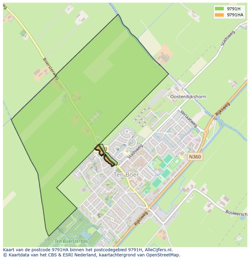 Afbeelding van het postcodegebied 9791 HA op de kaart.