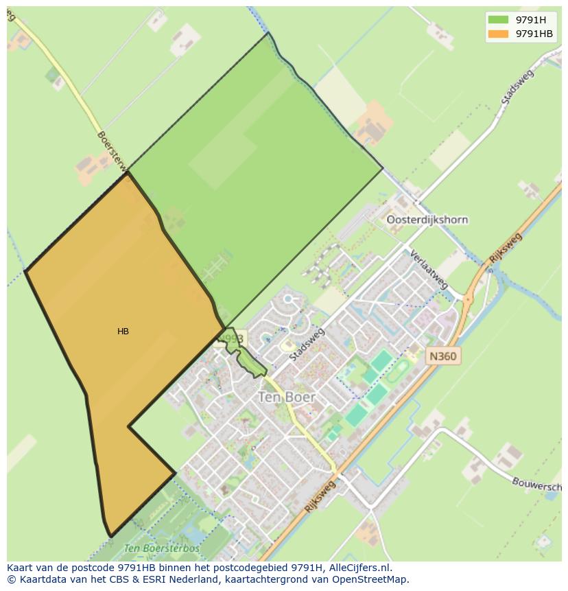 Afbeelding van het postcodegebied 9791 HB op de kaart.
