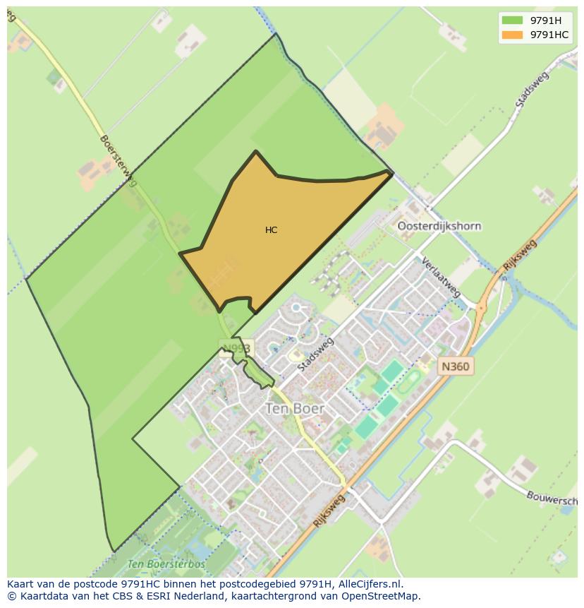 Afbeelding van het postcodegebied 9791 HC op de kaart.