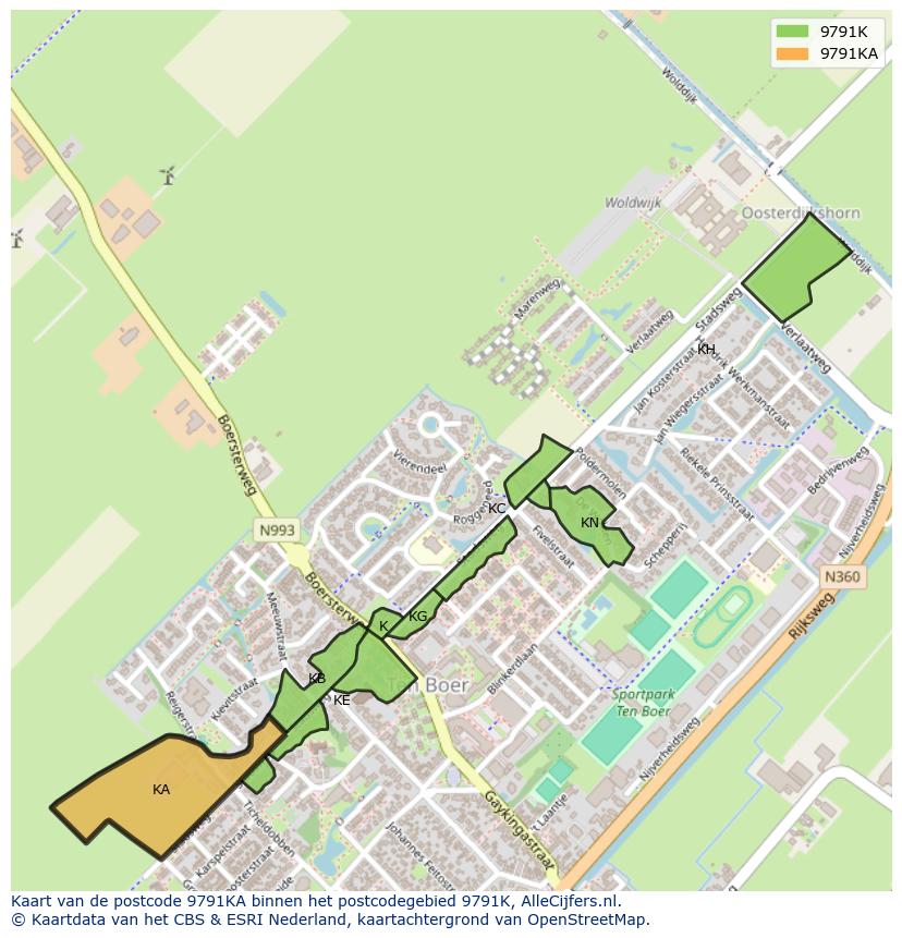 Afbeelding van het postcodegebied 9791 KA op de kaart.