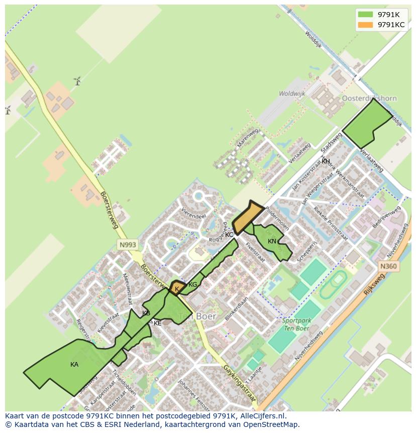Afbeelding van het postcodegebied 9791 KC op de kaart.