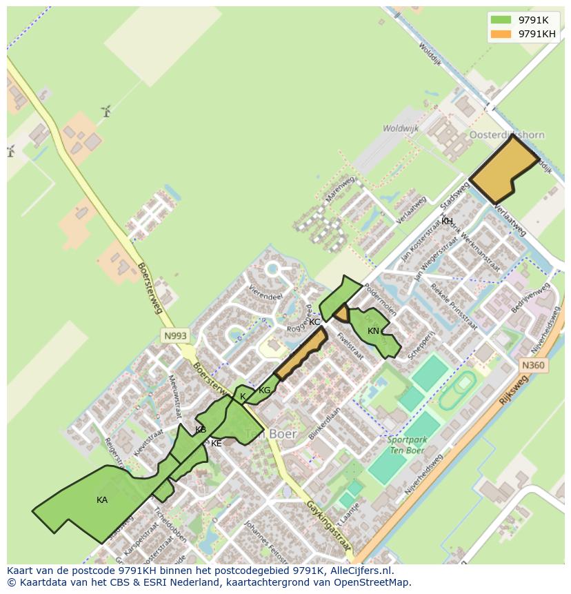 Afbeelding van het postcodegebied 9791 KH op de kaart.