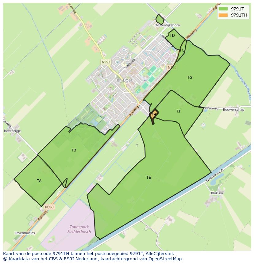 Afbeelding van het postcodegebied 9791 TH op de kaart.