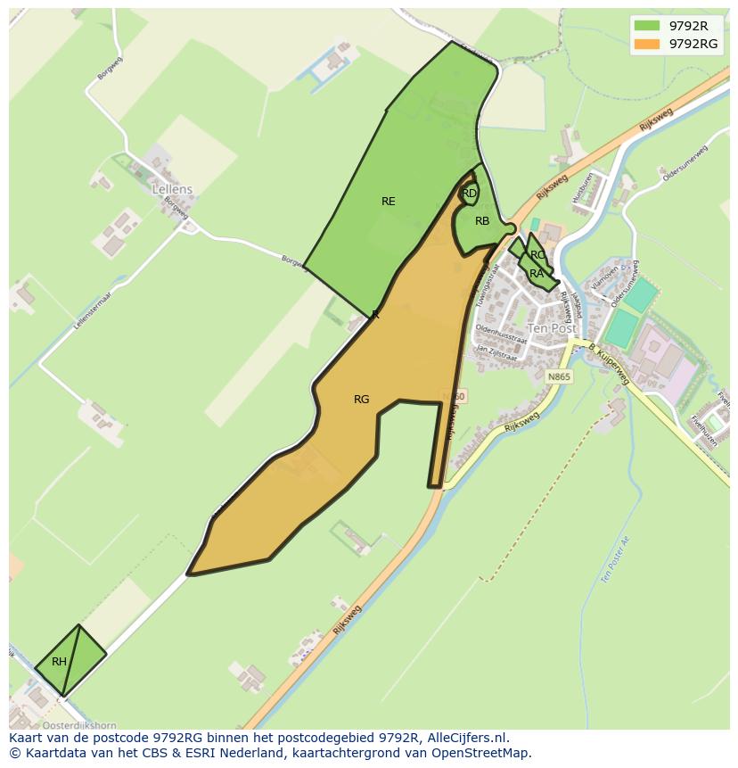 Afbeelding van het postcodegebied 9792 RG op de kaart.