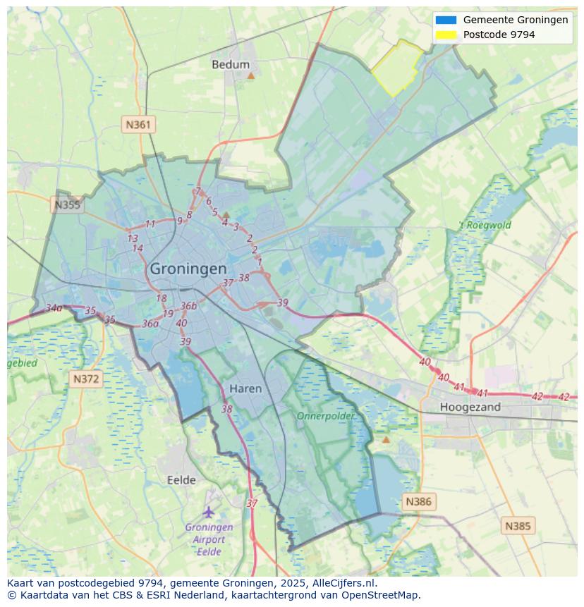 Afbeelding van het postcodegebied 9794 op de kaart.