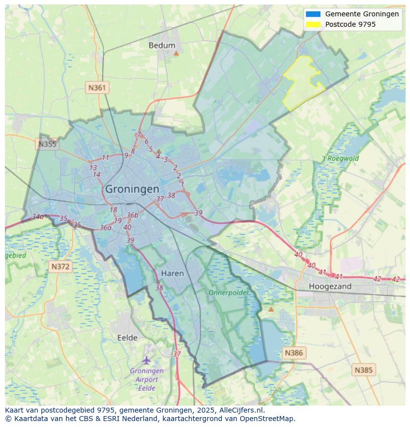 Afbeelding van het postcodegebied 9795 op de kaart.