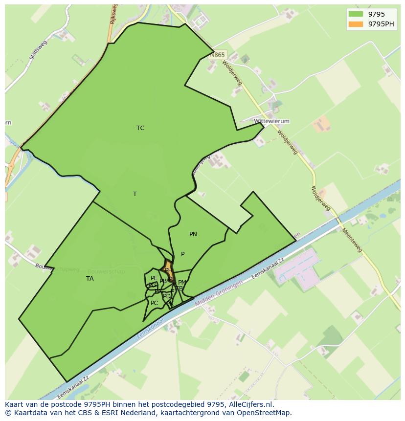Afbeelding van het postcodegebied 9795 PH op de kaart.