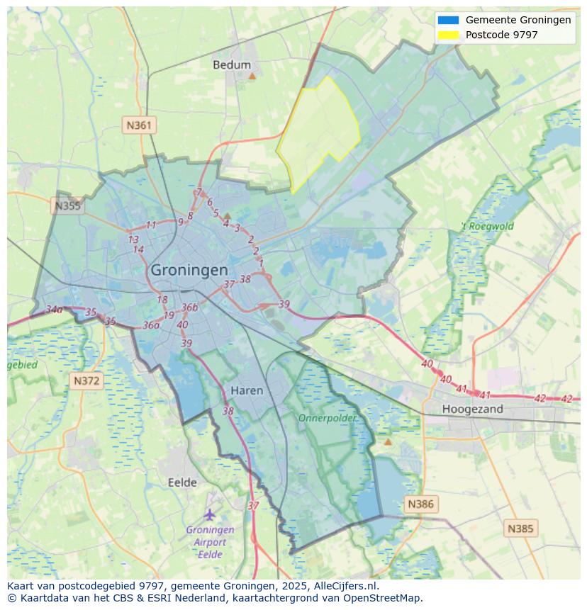 Afbeelding van het postcodegebied 9797 op de kaart.