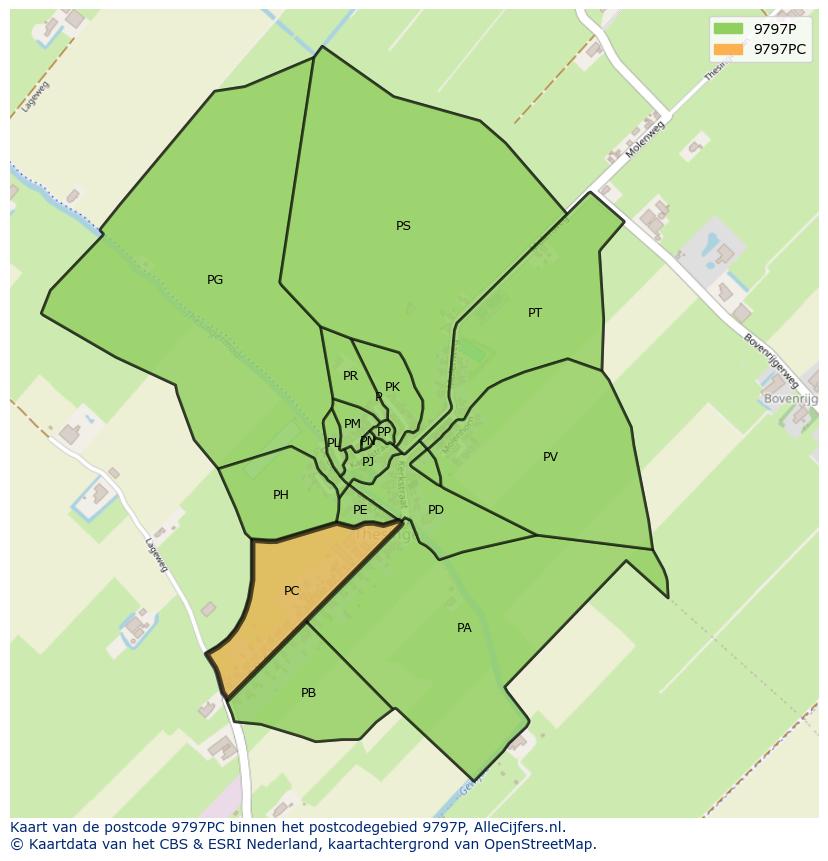 Afbeelding van het postcodegebied 9797 PC op de kaart.