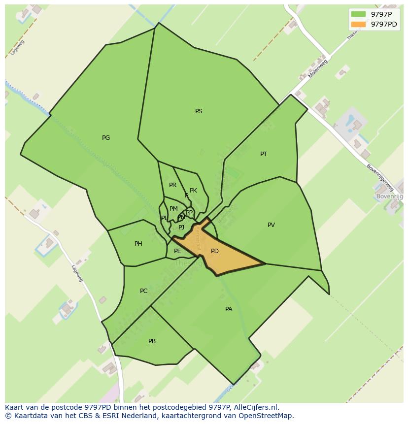 Afbeelding van het postcodegebied 9797 PD op de kaart.