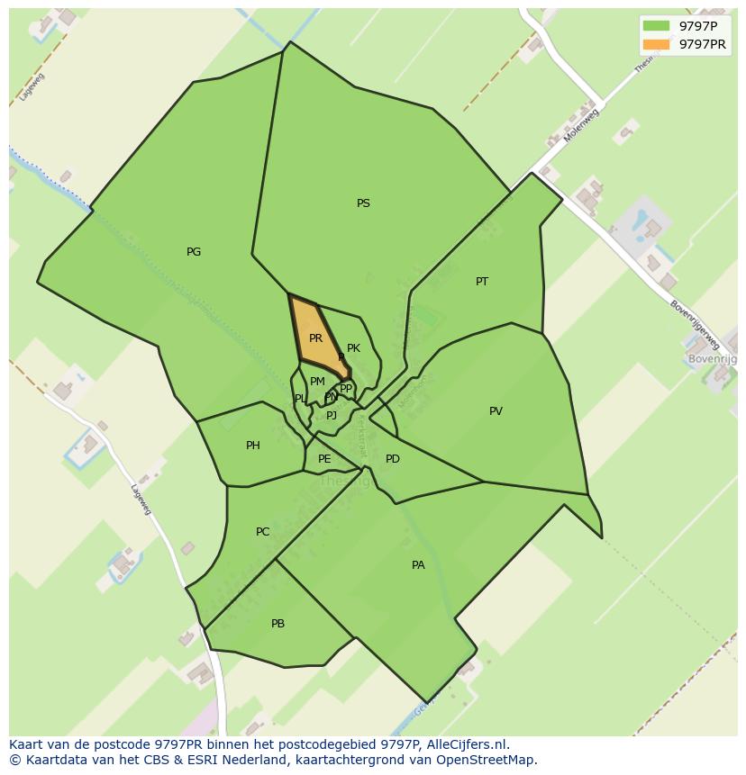 Afbeelding van het postcodegebied 9797 PR op de kaart.