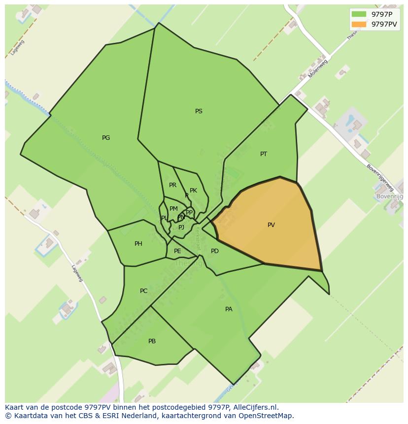 Afbeelding van het postcodegebied 9797 PV op de kaart.