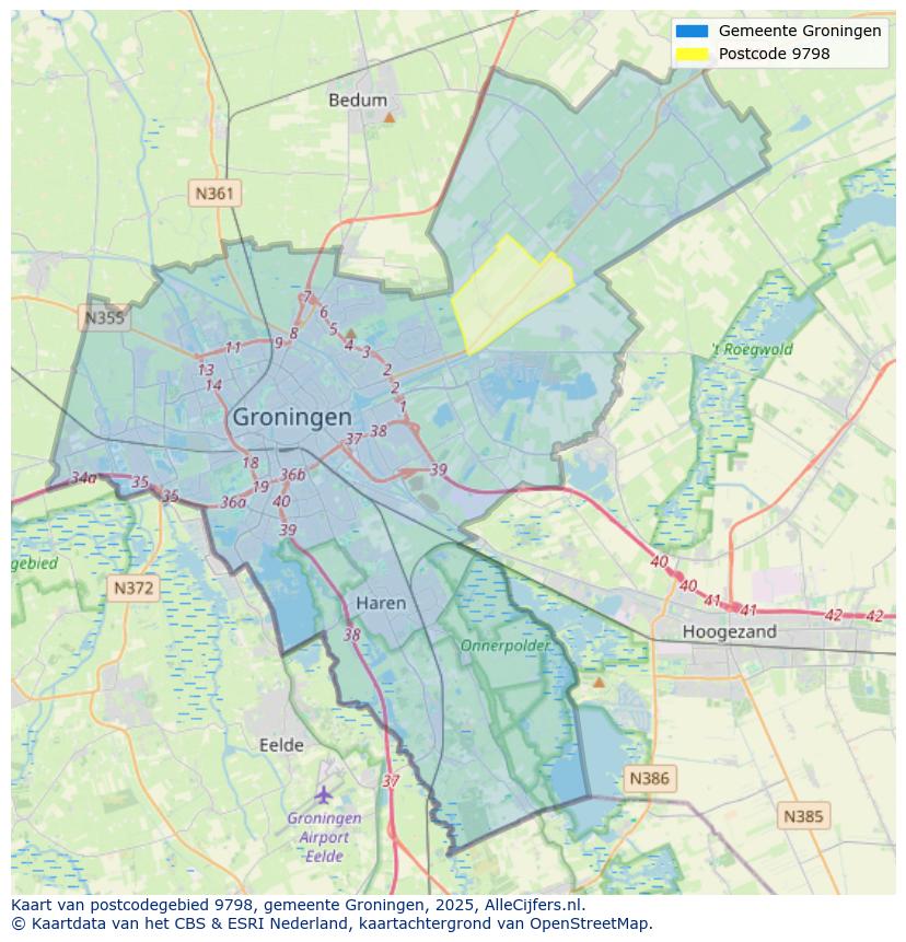 Afbeelding van het postcodegebied 9798 op de kaart.