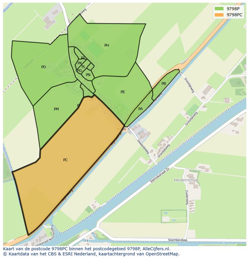 Afbeelding van het postcodegebied 9798 PC op de kaart.