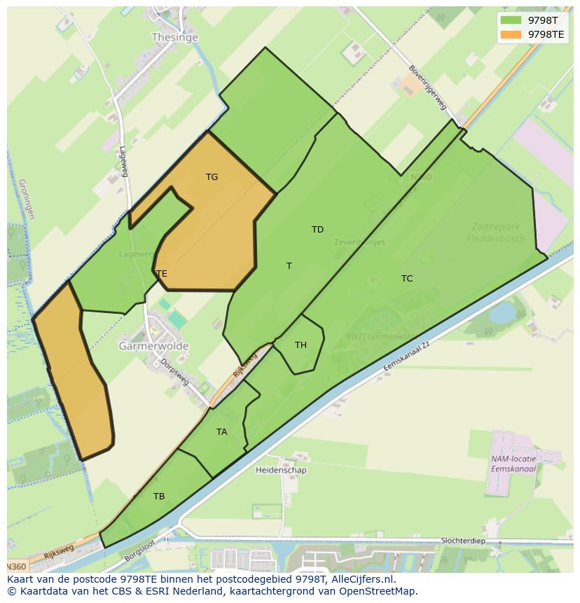 Afbeelding van het postcodegebied 9798 TE op de kaart.