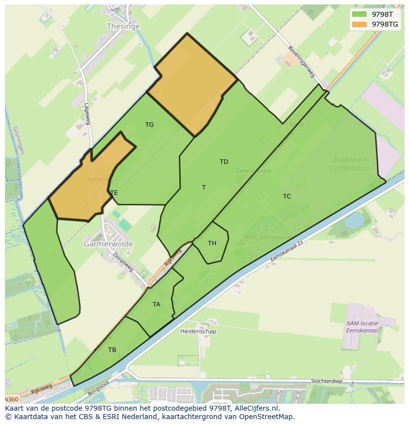 Afbeelding van het postcodegebied 9798 TG op de kaart.