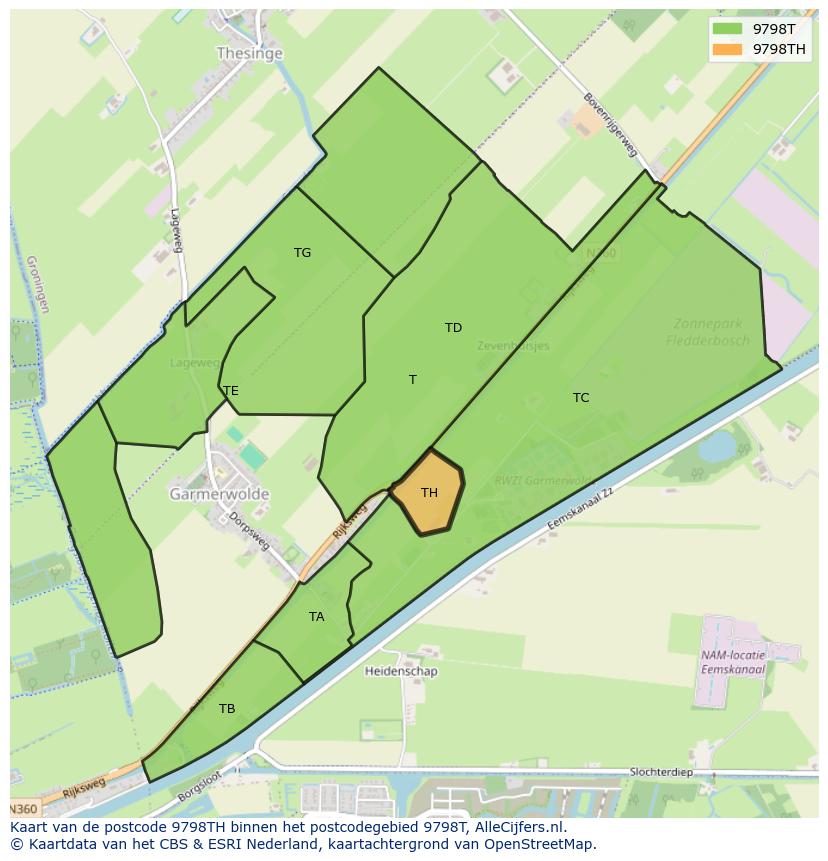 Afbeelding van het postcodegebied 9798 TH op de kaart.