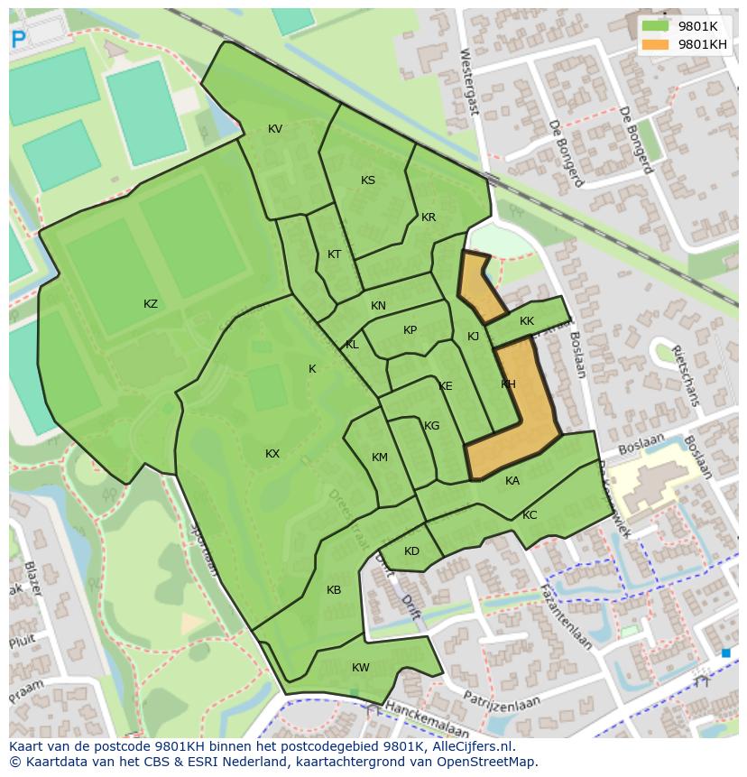 Afbeelding van het postcodegebied 9801 KH op de kaart.