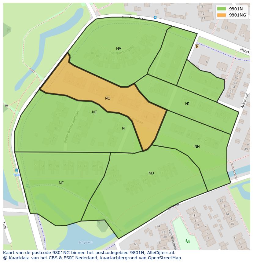 Afbeelding van het postcodegebied 9801 NG op de kaart.