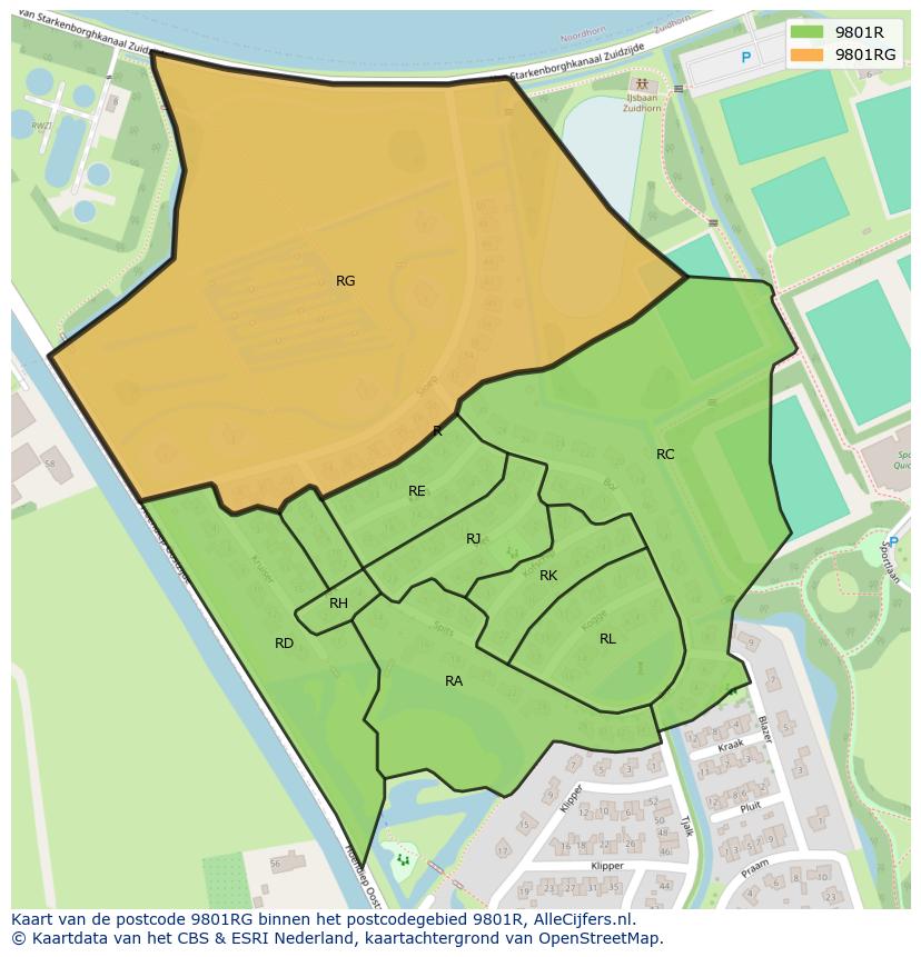 Afbeelding van het postcodegebied 9801 RG op de kaart.